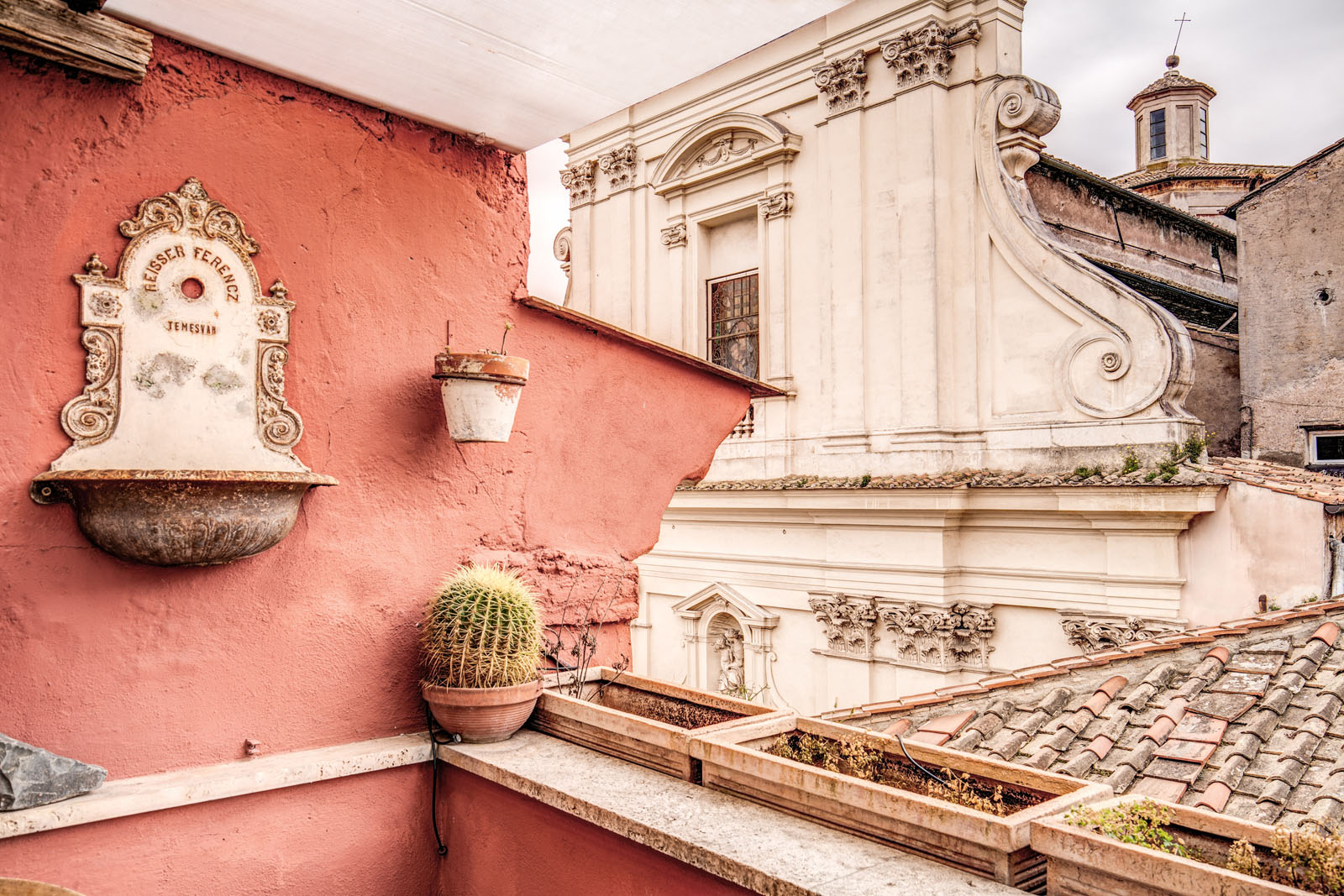 Terrace with church view in Rome